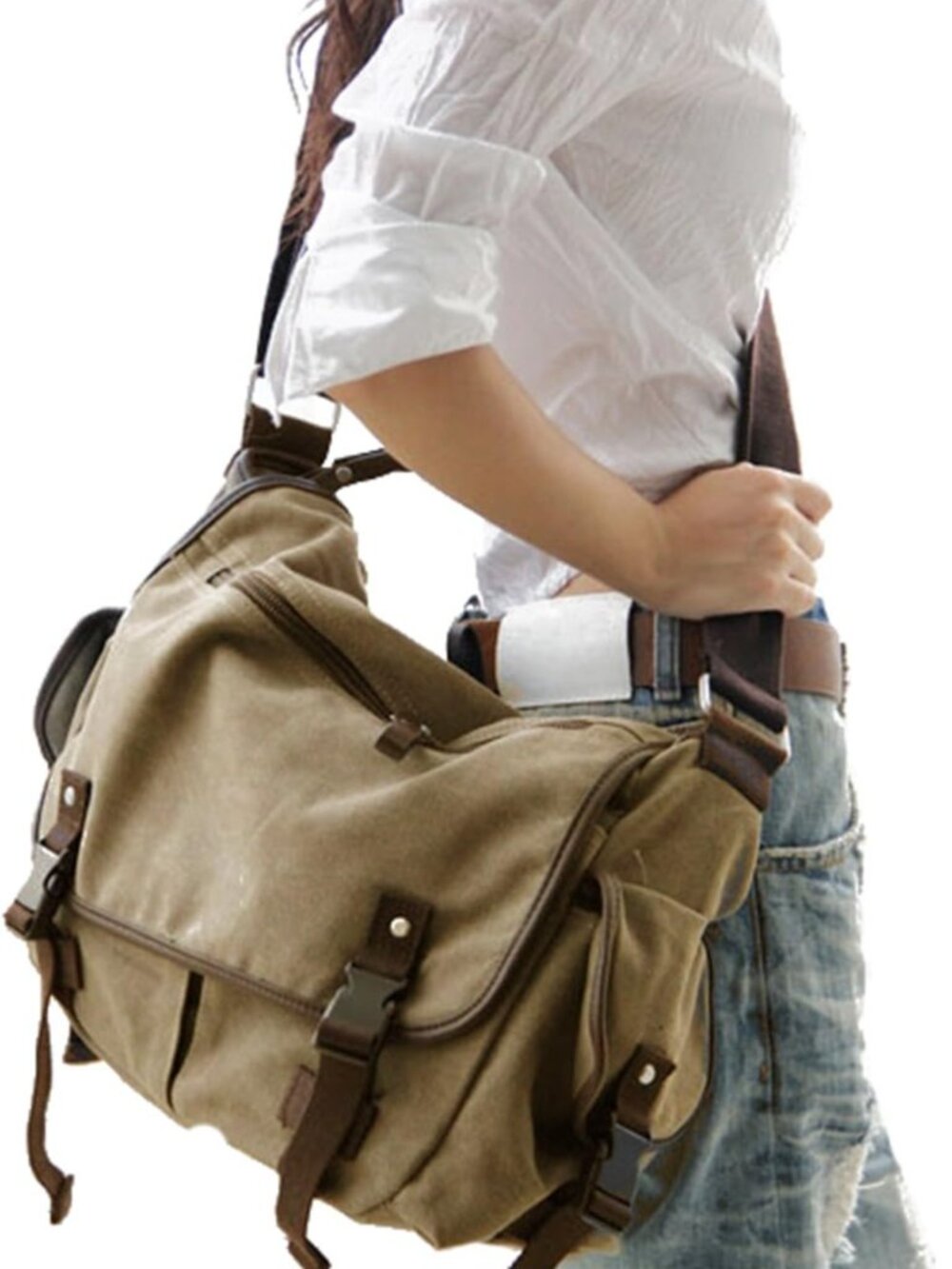 Vintage Canvas Messenger Bag for 13-17" Laptops, Large Shoulder Bag for Men